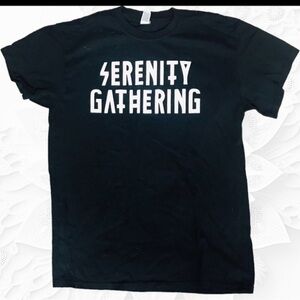 “Serenity Gathering” T-Shirt Black Crewneck Size Medium